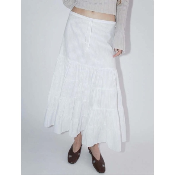 NWT Paloma Wool Long Etoile - White Cotton Blend Gathered Midi Maxi Skirt sz 38 - Picture 11 of 16